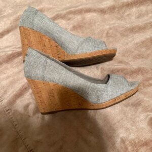 Toms Stella Peep Toe Cork Wedge Slip On Shoes Women's Size 10  NWOT